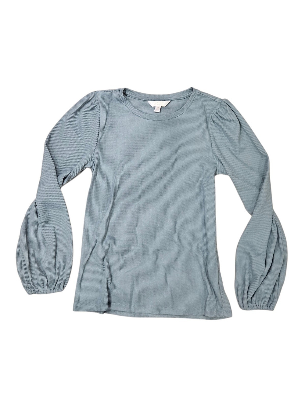 LC Lauren Conrad Ribbed Puff-Sleeve Long Sleeve Top — Dusty Mint Green/Teal